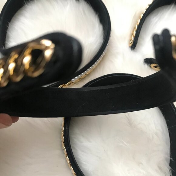 J. ELISE BOUTIQUE NEW TRENDY VELVET Black Gold Chain Pearl Fashion Headband - Picture 8 of 8